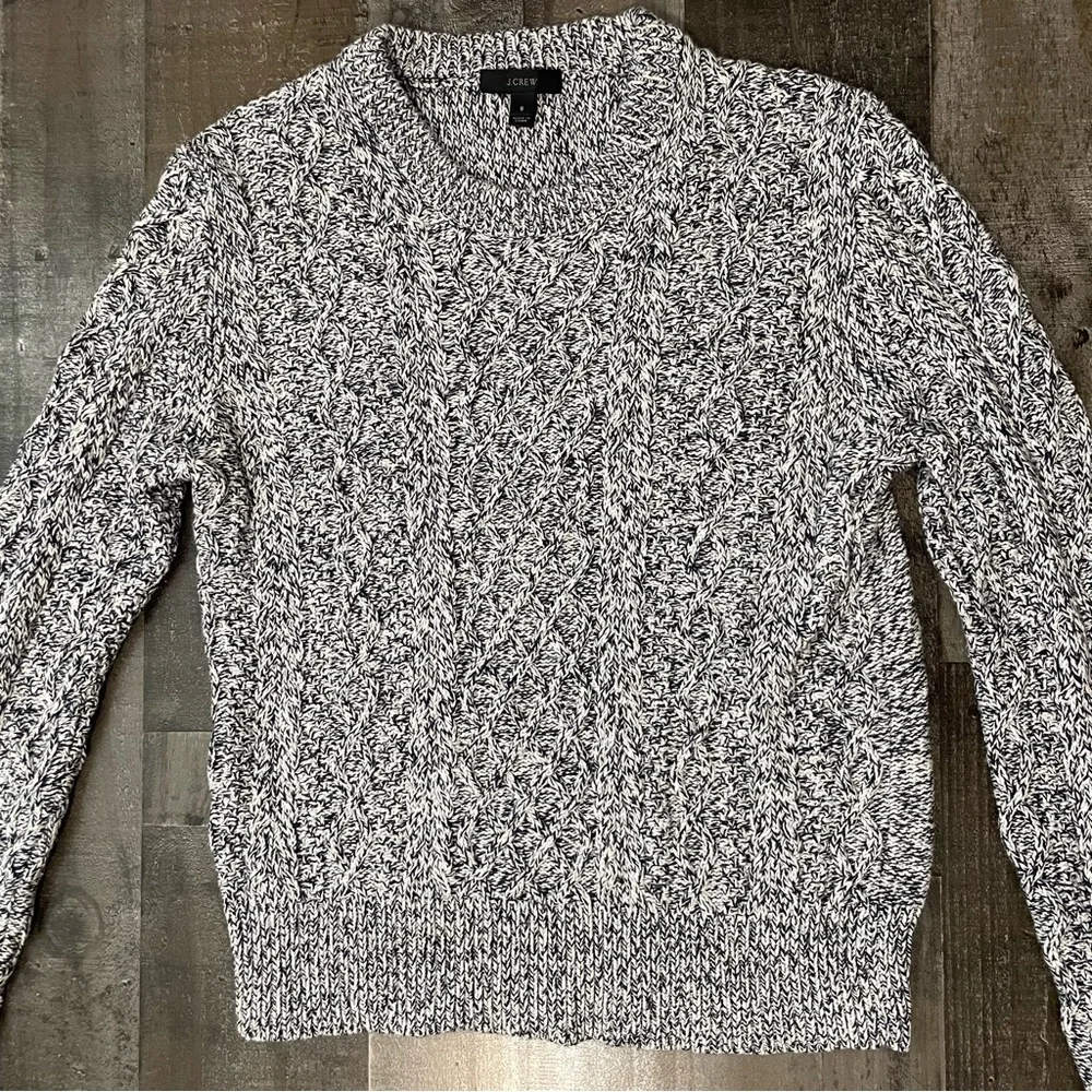 J. Crew Cable Knit Crewneck Sweater Marled 100% Cotton Women’s S Navy Blue